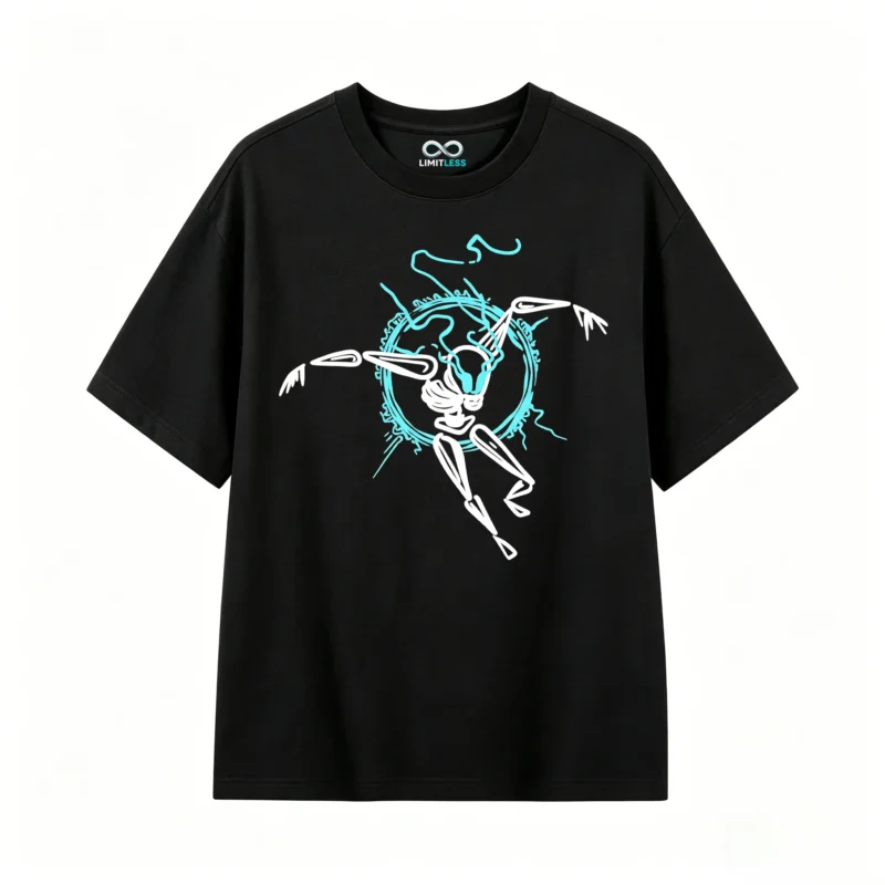 主图_1 Remera Algodón Estampado Esqueleto Neón Glow Oversize Urbano