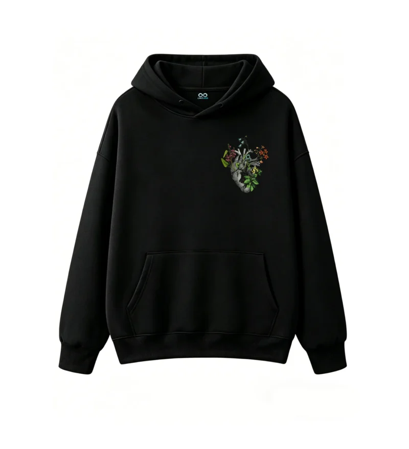主图_1 Buzo con Capucha Algodón Estampado Corazón Floral Botánico Premium