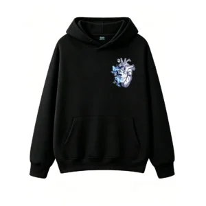 Buzo con Capucha Algodón Estampado Corazón Mariposas Azul Oversize