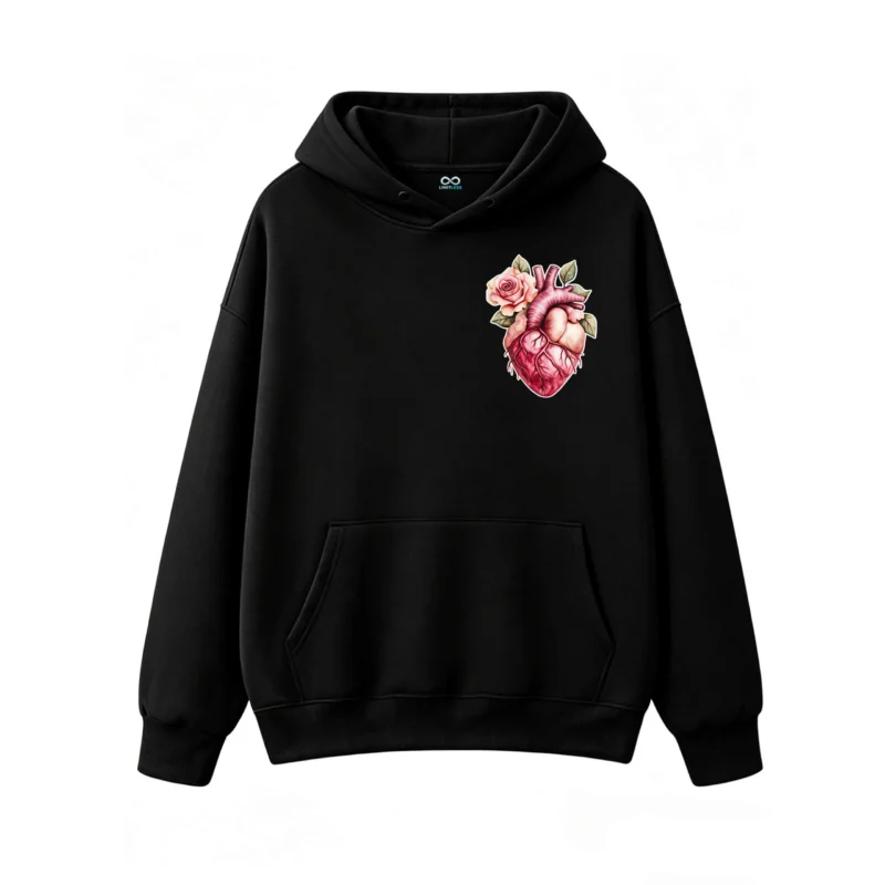 Buzo con Capucha Algodón Estampado Corazón Floral Arte Anatómico Art