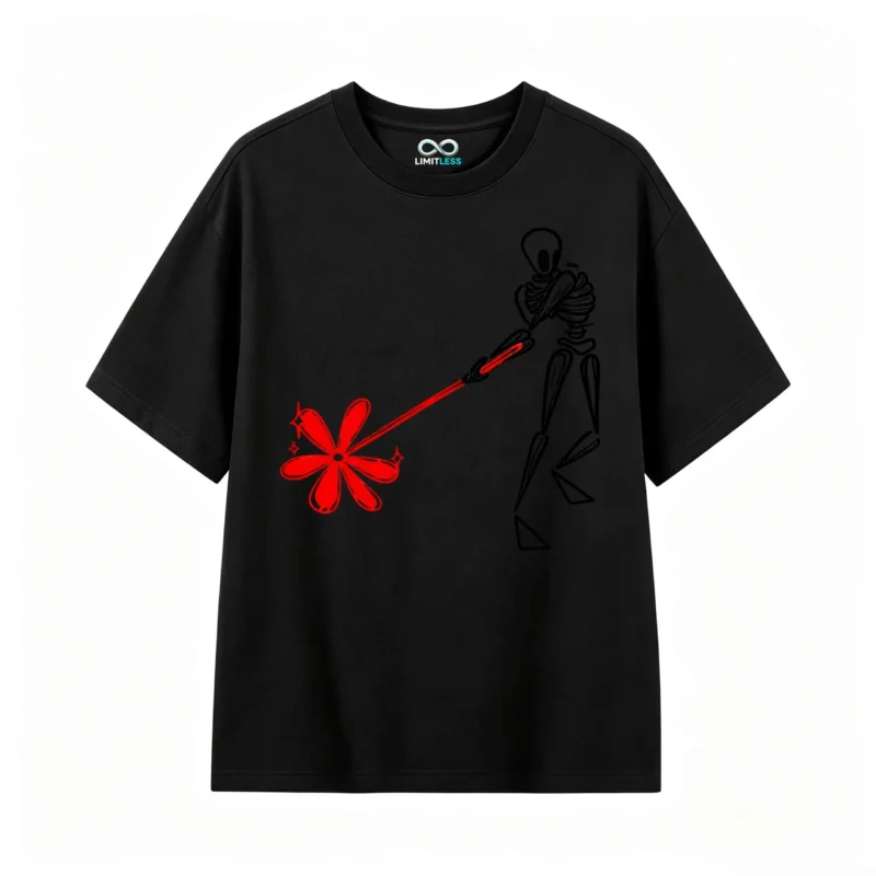 Remera Algodón Estampa Flor Roja Diseño Minimalista Trendy