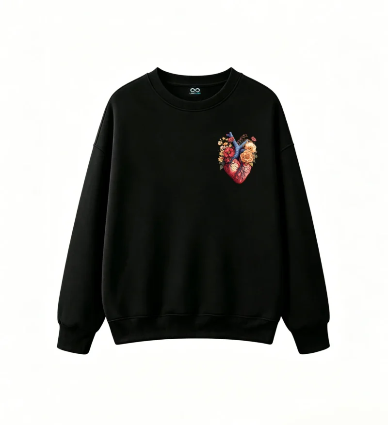 Buzo Cuello Redondo Algodón Estampado Corazón Floral Diseño Artístico Premium