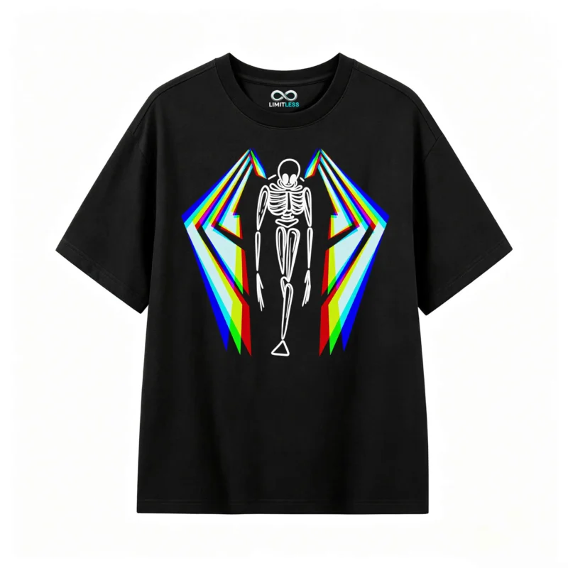 主图_1 Remera Algodón Estampado Esqueleto Alas Neon Oversize Moda