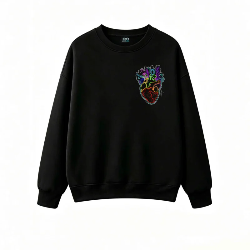 Buzo Cuello Redondo Algodón Estampado Corazón Neón Floral Arte Premium