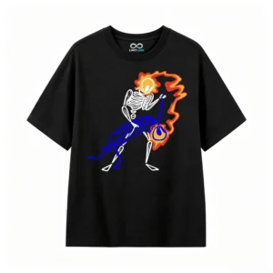 Remera Algodón Estampado Esqueleto Fuego Diseño Urbano Premium