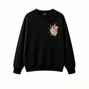 主图_1 Buzo Cuello Redondo Algodón Estampada Corazón Flores Vintage Artística