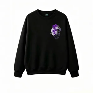 Buzo Cuello Redondo Algodón Estampado Corazón Flores Violeta Premium