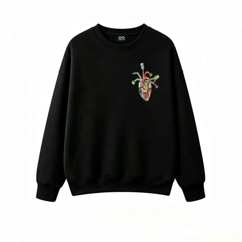 主图_1 Buzo Cuello Redondo Algodón Estampada Corazón Musical Arte Diseño Premium