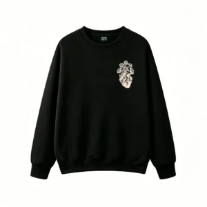 Buzo Cuello Redondo Algodón Estampado Corazón Floral Arte Minimalista