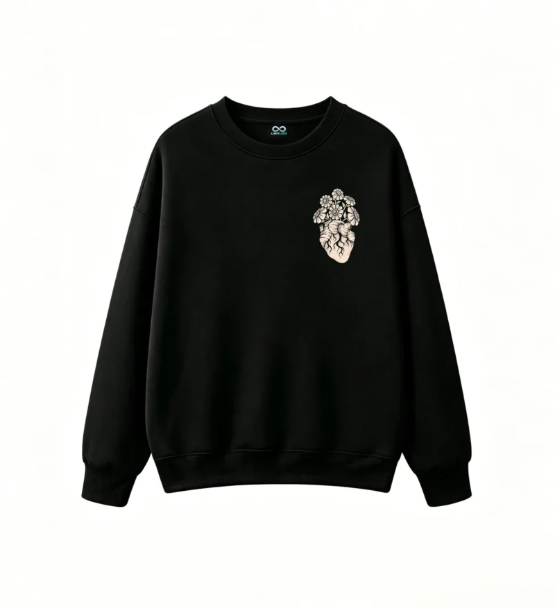 Buzo Cuello Redondo Algodón Estampado Corazón Floral Arte Minimalista