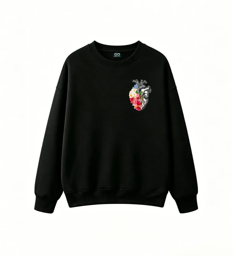 Buzo Cuello Redondo Algodón Estampado Corazón Floral Diseño Artístico Premium