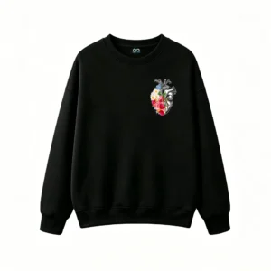Buzo Cuello Redondo Algodón Estampado Corazón Floral Diseño Artístico