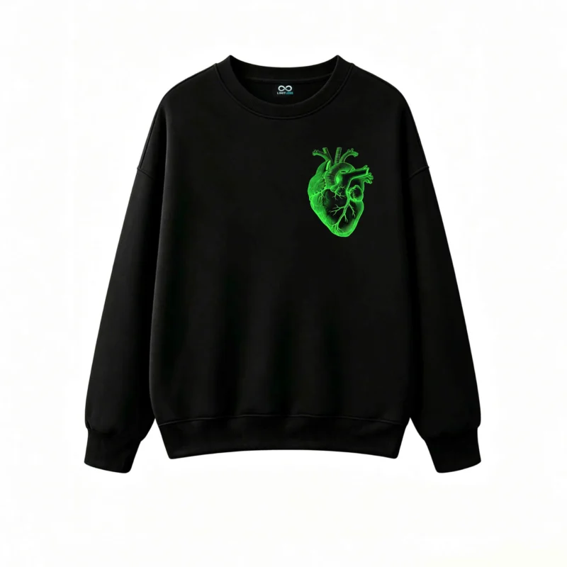 Buzo Cuello Redondo Algodón Estampado Corazón Neón Estilo Urbano Calidad