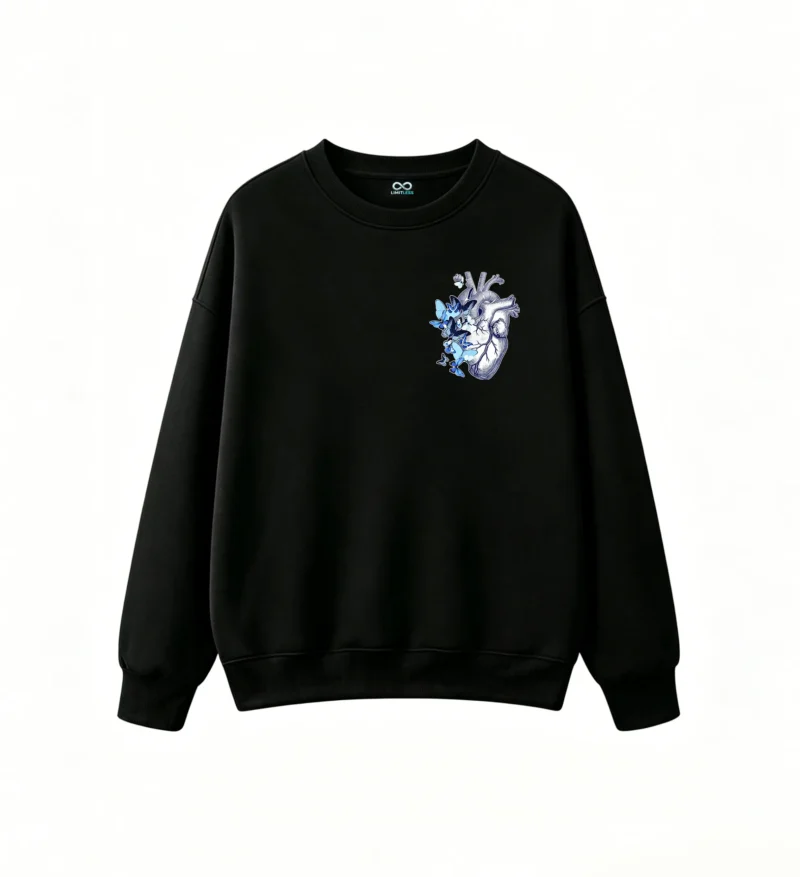 主图_1 Buzo Cuello Redondo Algodón Estampado Corazón Mariposas Azul Oversize