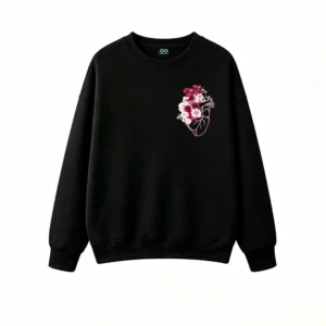 Buzo Cuello Redondo Algodón Estampado Corazón Floral Arte Estilo Urbano