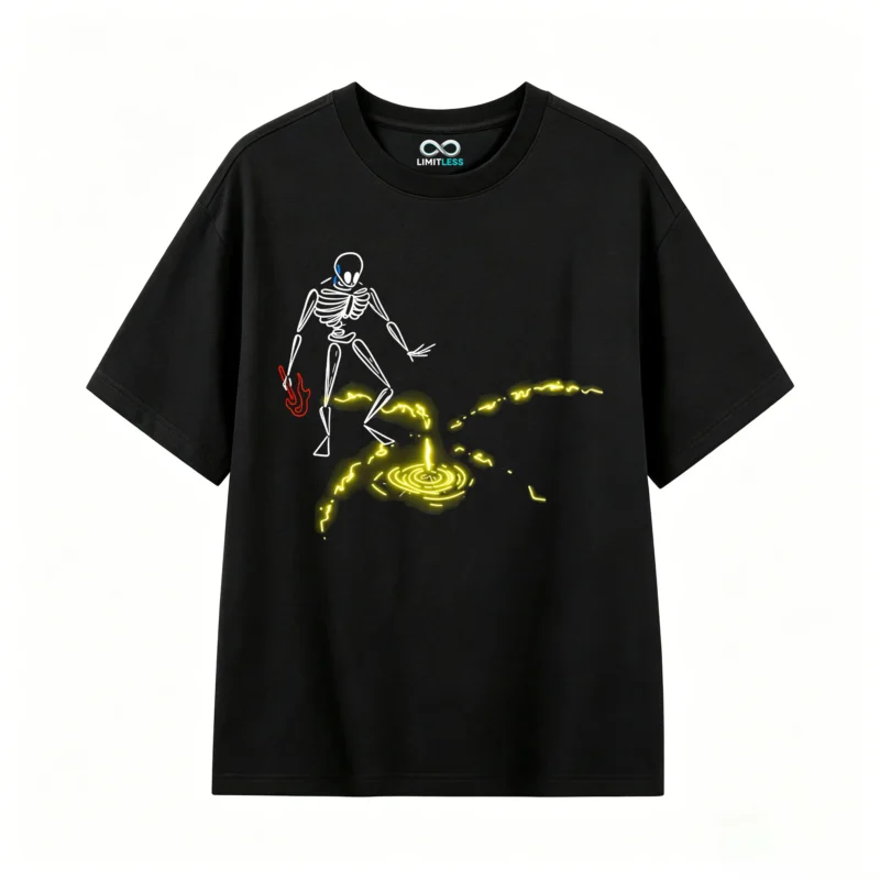 Remera Algodón Estampado Esqueleto Fuego Diseño Urbano Premium