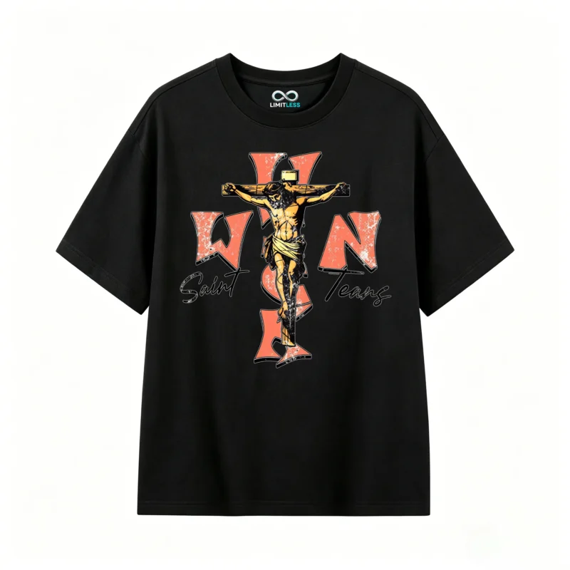 主图_1 Remera Algodón Estampado Cruz Jesús Diseño Religioso Casual