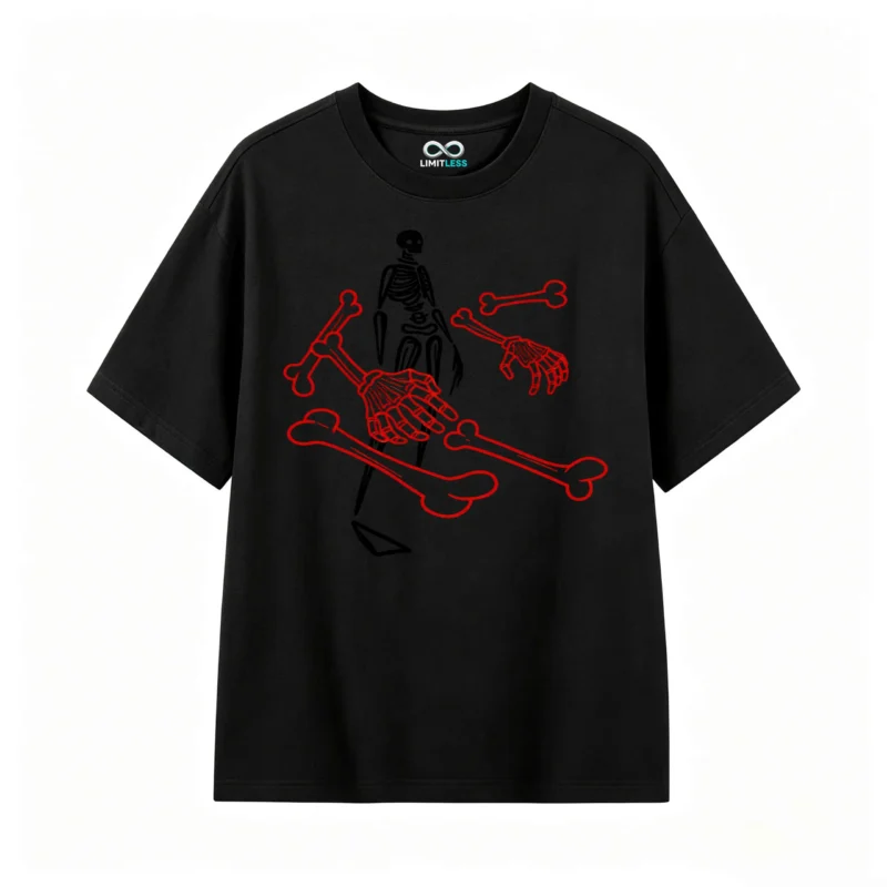 主图_1 Remera Algodón Estampado Esqueleto Huesos Gótico Oversize