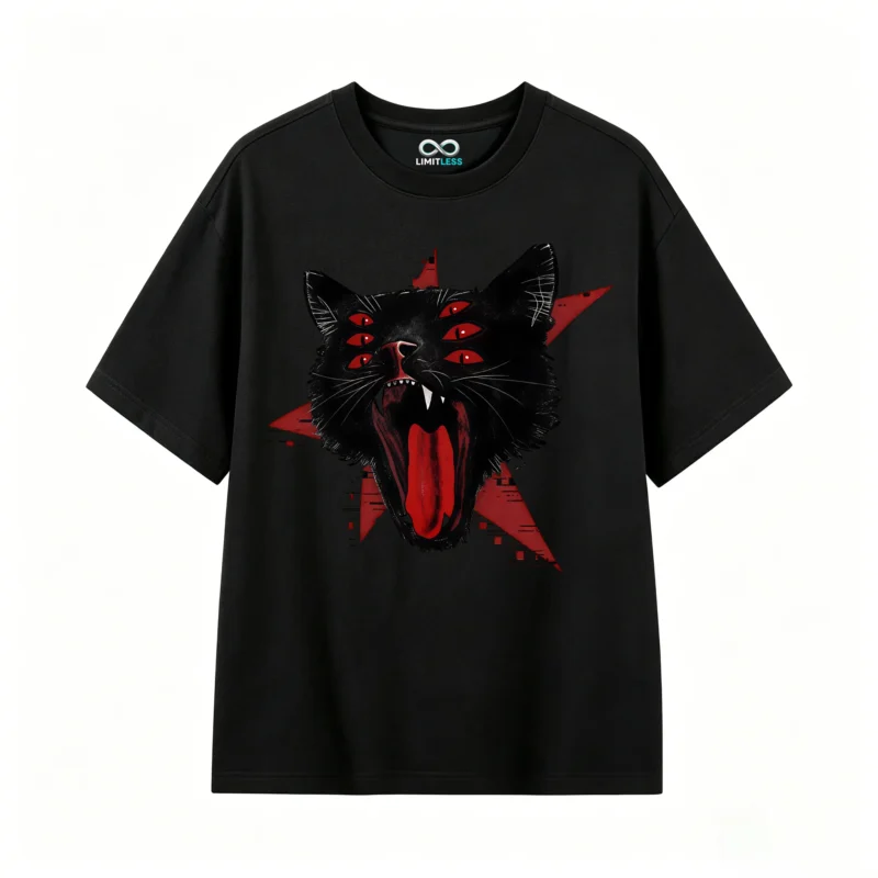 主图_1 Remera Algodón Estampado Gato Ocultista Grunge Oversize Moda