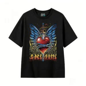 Remera Algodón Estampado Corazón Espada Alas Rock Vintage