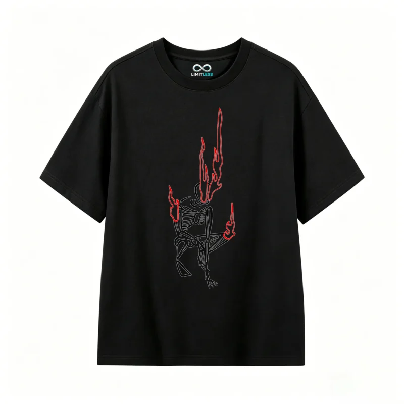 Remera Algodón Estampado Fuego Calavera Aesthetic Oversize