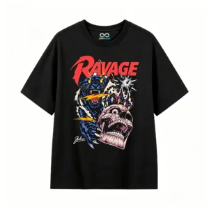 Remera Algodón Estampada Ravage Calavera Pantera Rock Oversize
