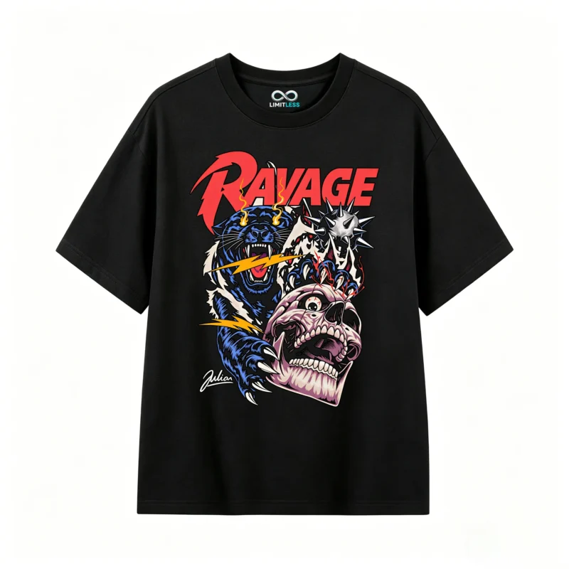 主图_1 Remera Algodón Estampada Ravage Calavera Pantera Rock Oversize