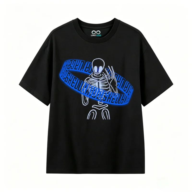 Remera Algodón Estampado Esqueleto Blue Urbano Oversize