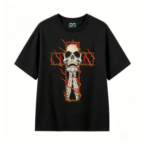 主图_1 Remera Algodón Estampada Calavera Cruz Gótica Rock Premium