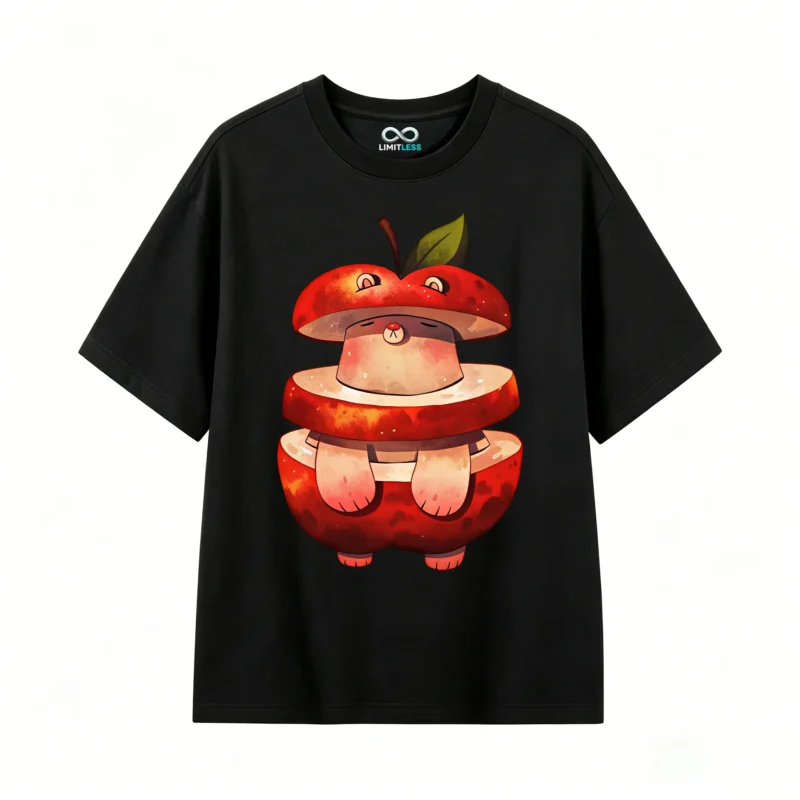 Remera Algodón Estampado Manzana Kawaii Oversize Premium