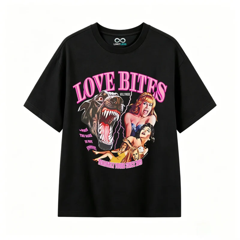 Remera Algodón Love Bites Estampado Horror Retro Oversize