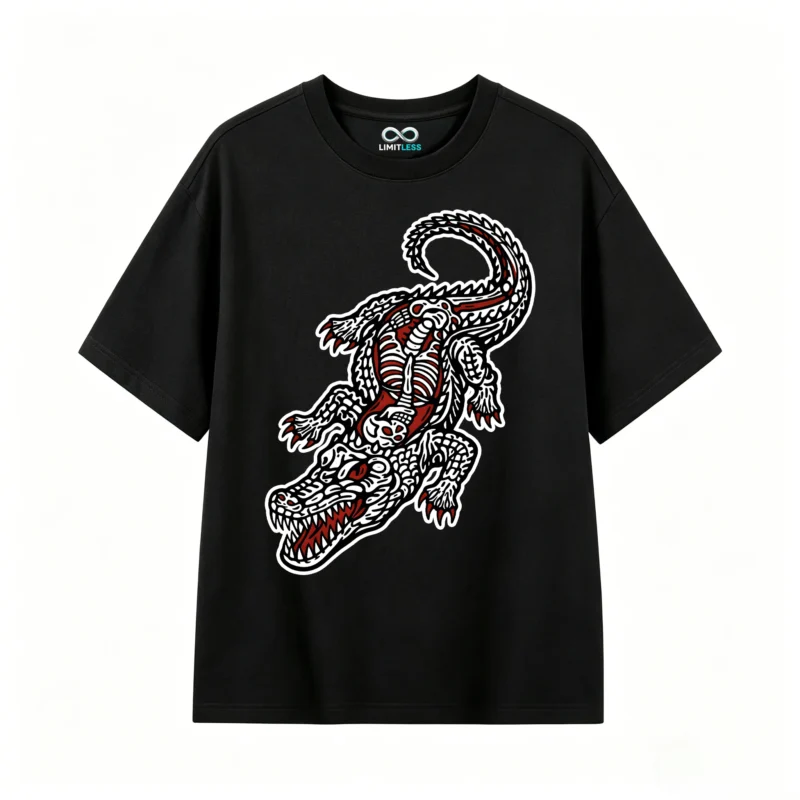VINTAGE OLD SCHOOL CROCODILE SKELETON PRINT TEE