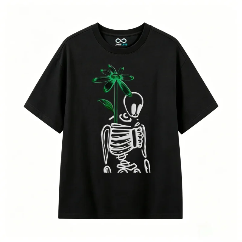 Remera Algodón Estampado Esqueleto Flor Diseño Vintage Trendy