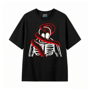 Remera Algodón Estampado Esqueleto Serpiente Roja Oversize