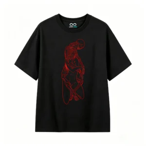 Remera Algodón Estampado Esqueleto Rojo Gótico Oversize