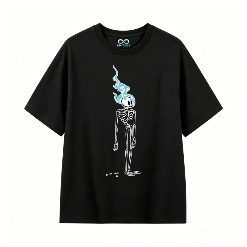主图_1 Remera Algodón Estampado Calavera Fuego Urbano Oversize