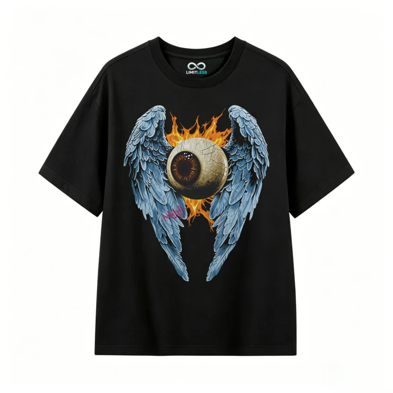 Remera Algodón Estampado Ojo Alas Fuego Oversize Premium