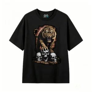 Remera Algodón Estampado Tigre Calaveras Diseño Rock Urbano