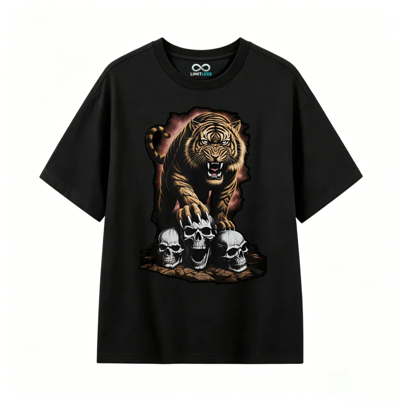 主图_1 Remera Algodón Estampado Tigre Calaveras Diseño Rock Urbano