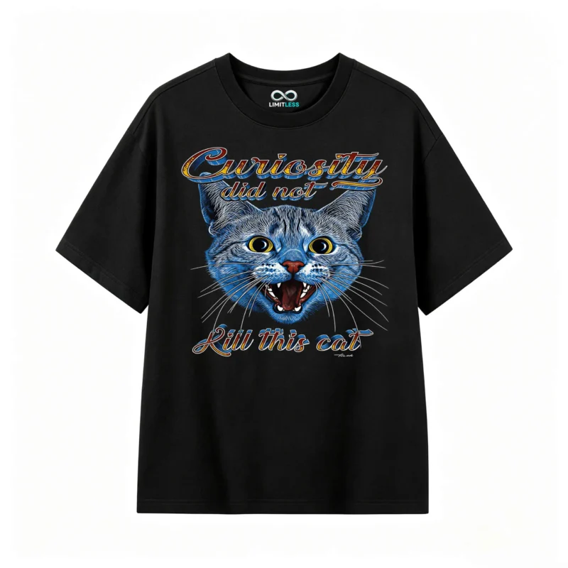 Remera Algodón Estampada Gato Curiosity Diseño Original Moda
