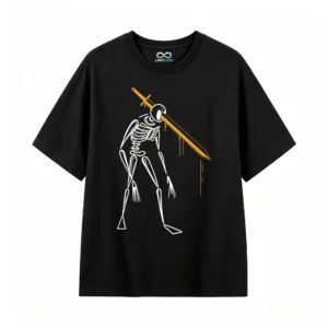 Remera Algodón Estampado Esqueleto Espada Diseño Urbano