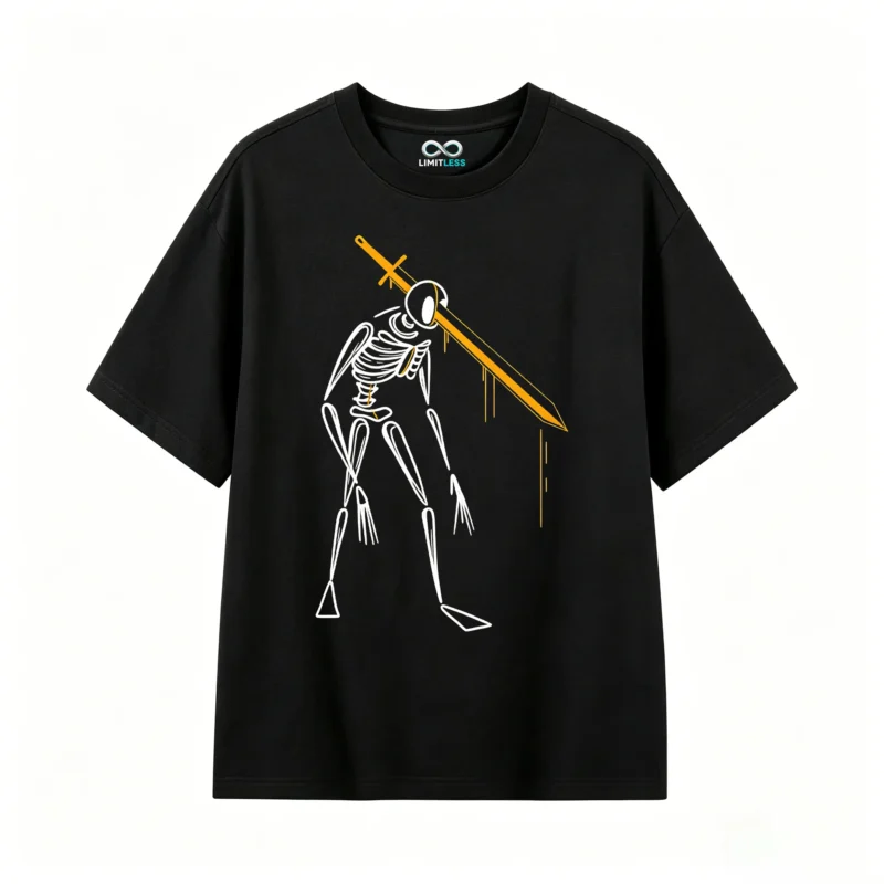 主图_1 Remera Algodón Estampado Esqueleto Espada Diseño Urbano