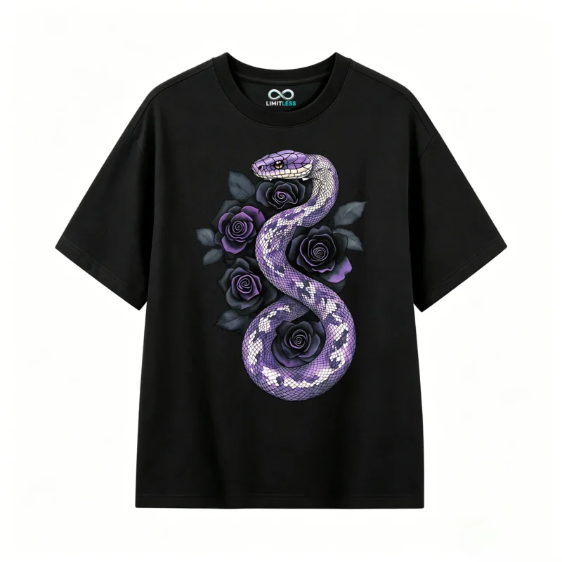 主图_1 Remera Algodón Serpiente Rosas Violetas Estampado Gotico