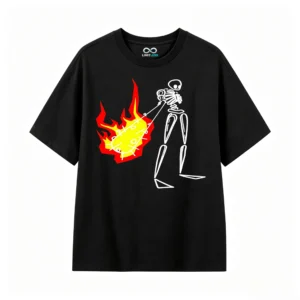 Remera Algodón Estampado Esqueleto Fuego Diseño Urbano Trend