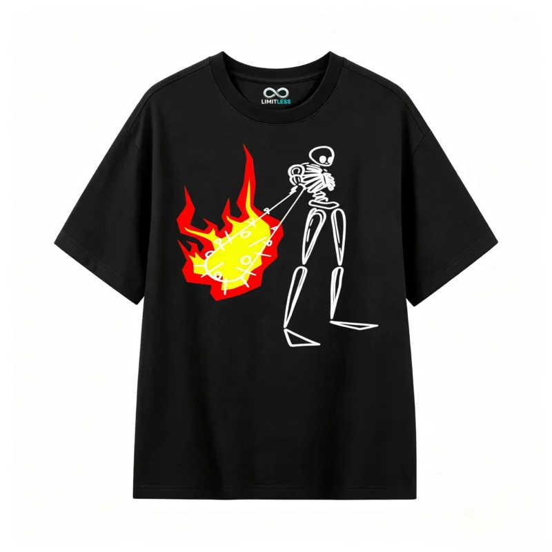 Remera Algodón Estampado Esqueleto Fuego Diseño Urbano Trend