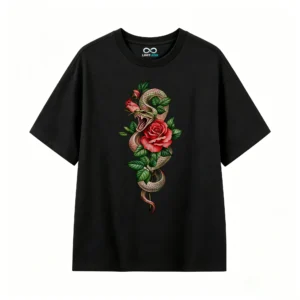 Remera Algodón Estampado Serpiente Rosa Tattoo Art Premium