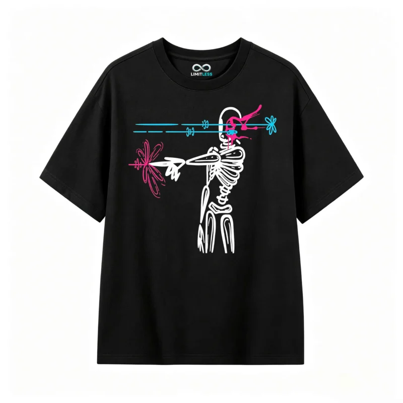 Remera Algodón Estampado Esqueleto Neon Urbano Oversize