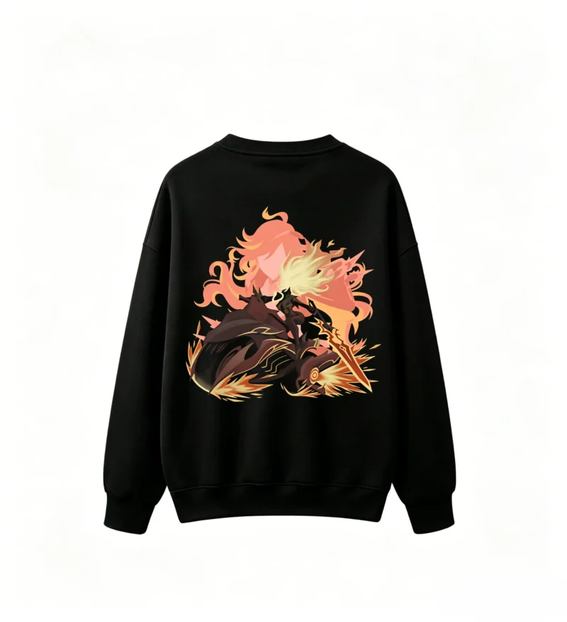 Anime Flame Sword Warrior Back Print Sweatshirt