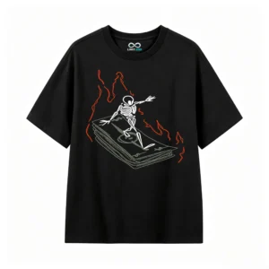 Remera Algodón Estampado Esqueleto Fuego Diseño Urbano Casual