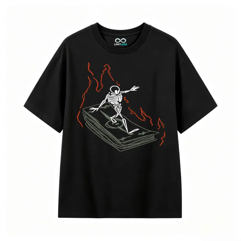 Remera Algodón Estampado Esqueleto Fuego Diseño Urbano Casual